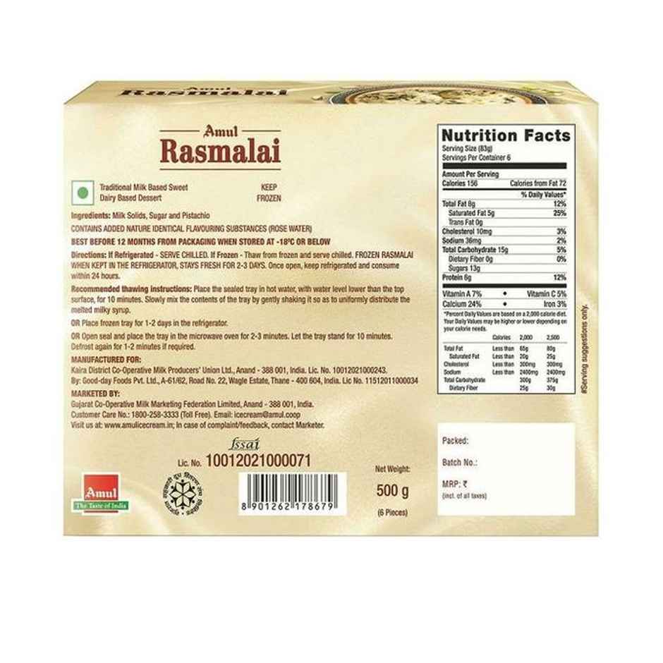Amul Frozen Rasmalai(500gms) & Abundance & Prosperity Thread Rakhi(1pc) Combo