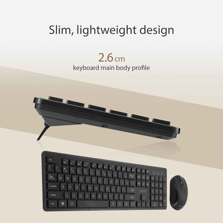 Asus Wireless Keyboard & Mouse Set Cw101 | Upto 1000 Adjustable DPI | 2.4 Ghz Nano Receiver | Black
