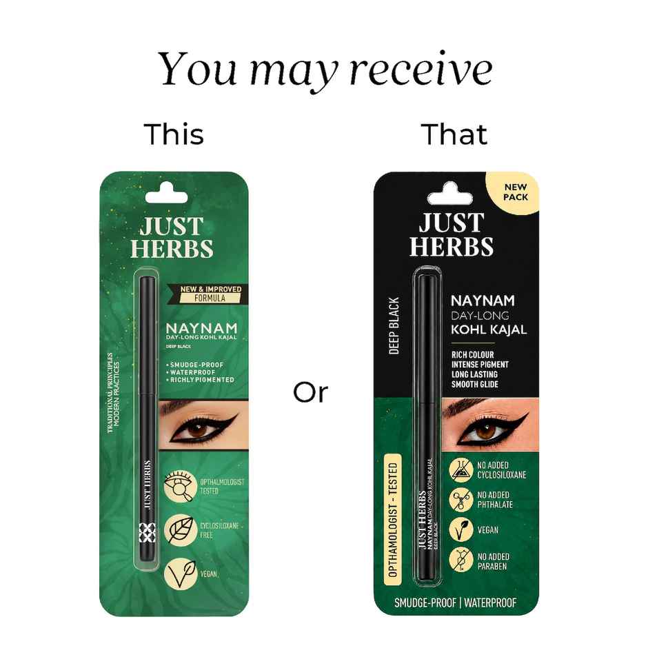 Just Herbs Naynam Day Long Kohl Kajal Smudge-Proof Sweet Almond Oil & Vitamin E (Deep Black)
