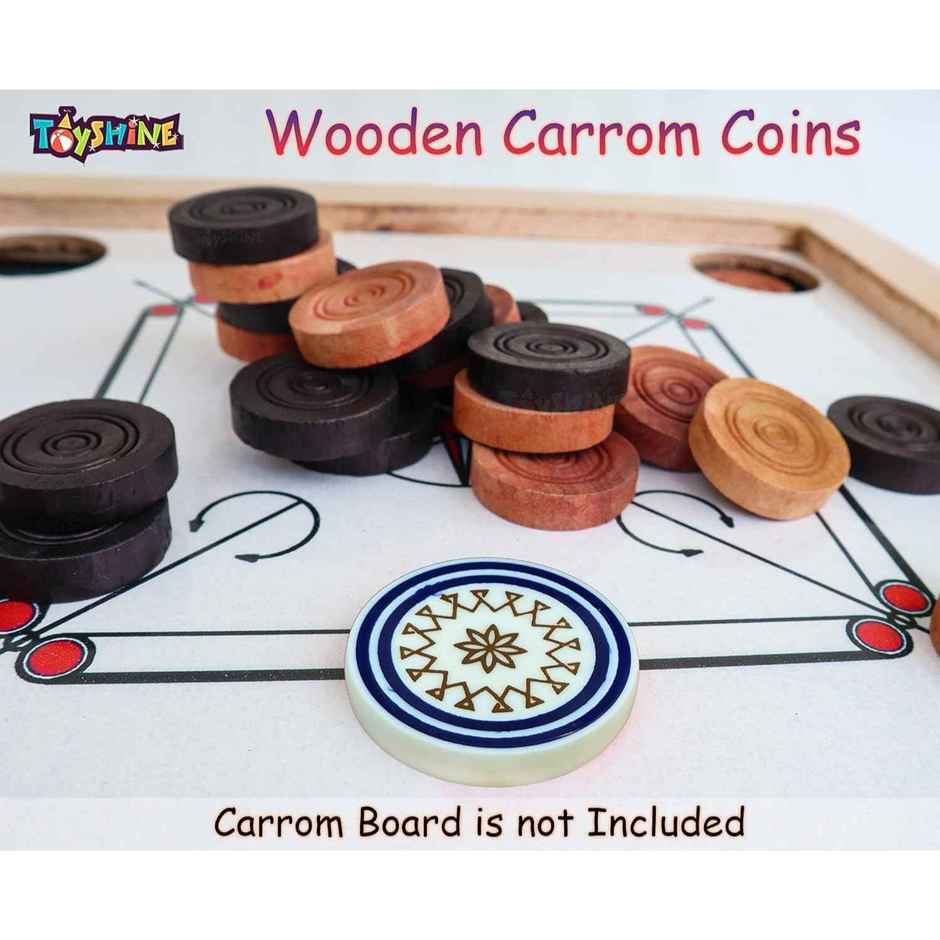 Toyshine Carrom Playing Coins And Powder For Kids And Adult 24 Wooden Coins 1 Striker 1 Urea Powder