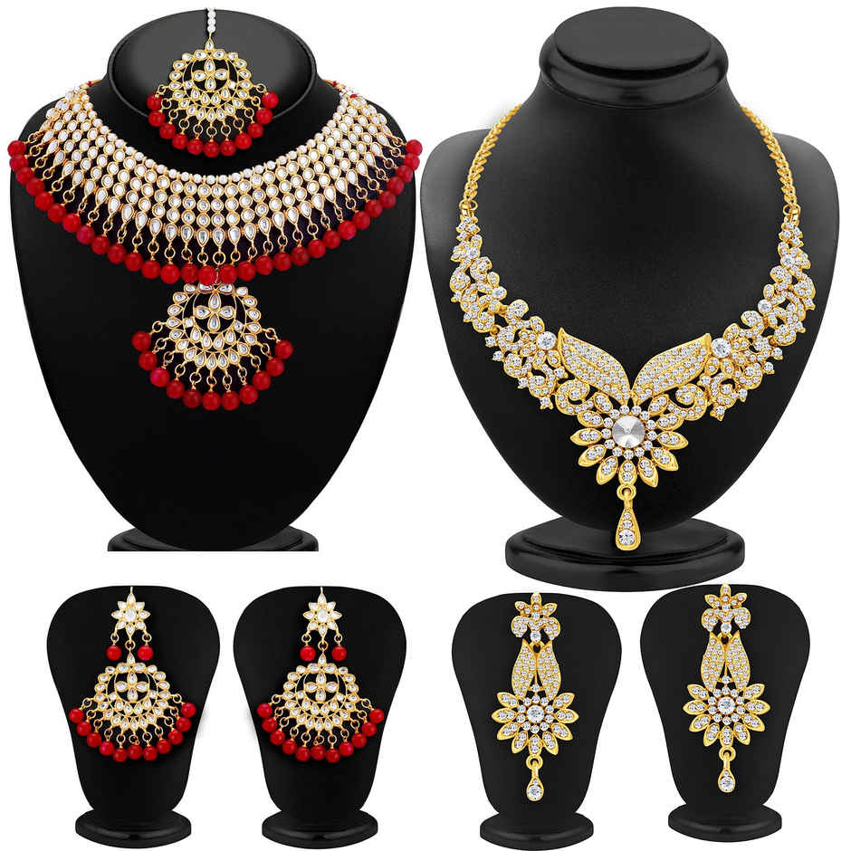 Sukkhi Gold-Plated Ad Stones & Beads Gold & Red Choker Jewellery For Women
