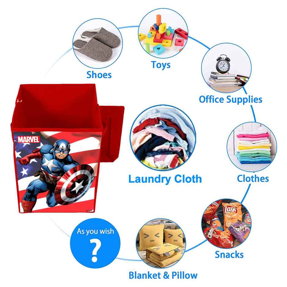 Kuber Industries Foldable 45 L Laundry Basket With Lid | Marvel Captain America Print - Red