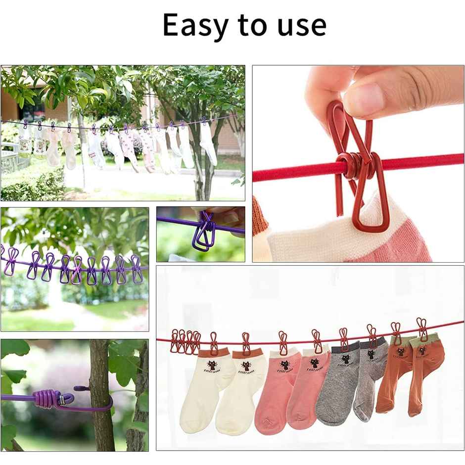 Perpetual Elastic Cloth Drying Rope with Hooks | Travel & Home Use | 2 Pcs