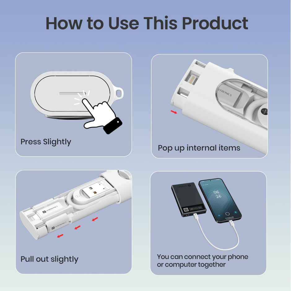 Portronics Snapcase 4 60W Multifunctional Fast Charging Data Cable Transparent Kit | White