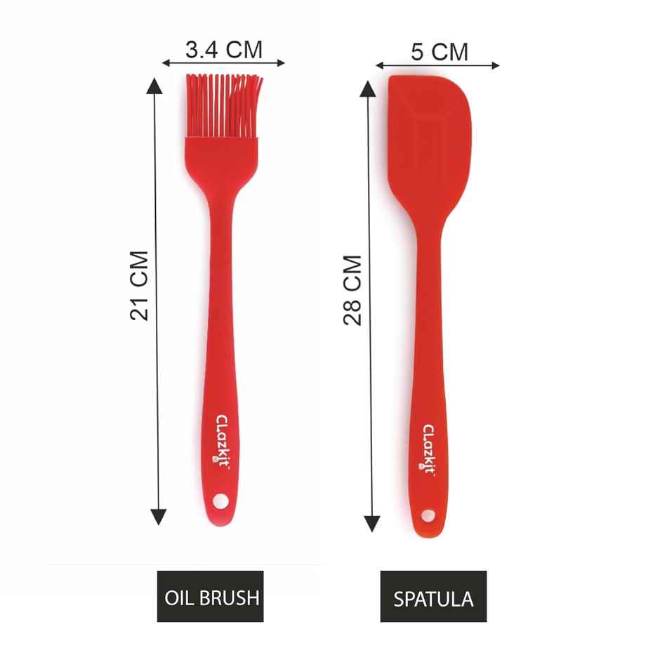 Clazkit Oil Brush for Cooking & Non-Stick Silicone Spatula (Set of 2) Baking & Mixing (RED)