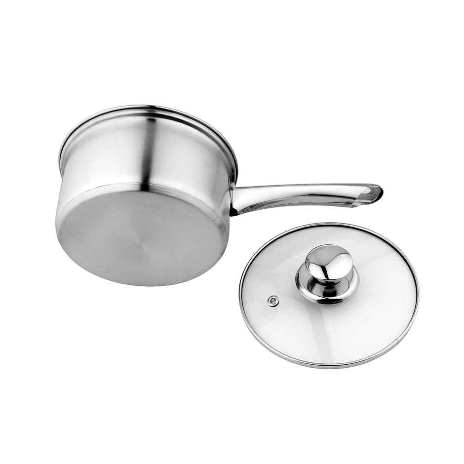 BAY6 Capsule Bottom Stainless Steel Saucepan with Glass Lid (14 cm)