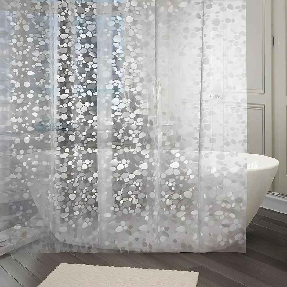 Kuber Industries PVC Waterproof Stone Print (7 Feet) Shower Bathroom Curtain | Transparent