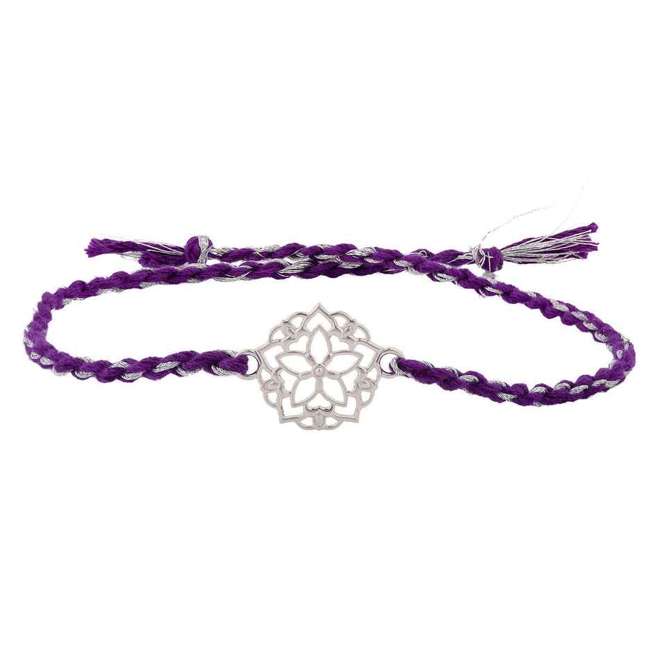 Lotus Floral 925 Sterling Silver Rakhi for Brother | Pack of 1 | Voylla Precious