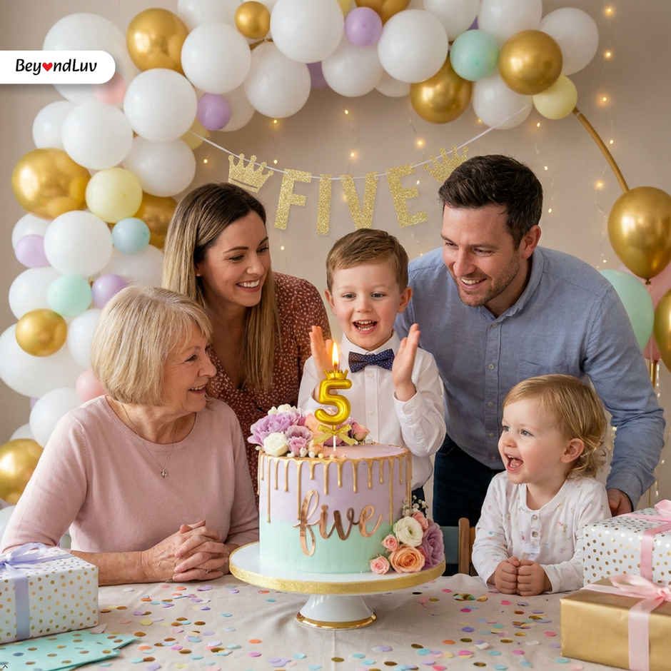 BeyondLuv Candles for Kids Birthday Party 5 Golden Number Candle With Crown