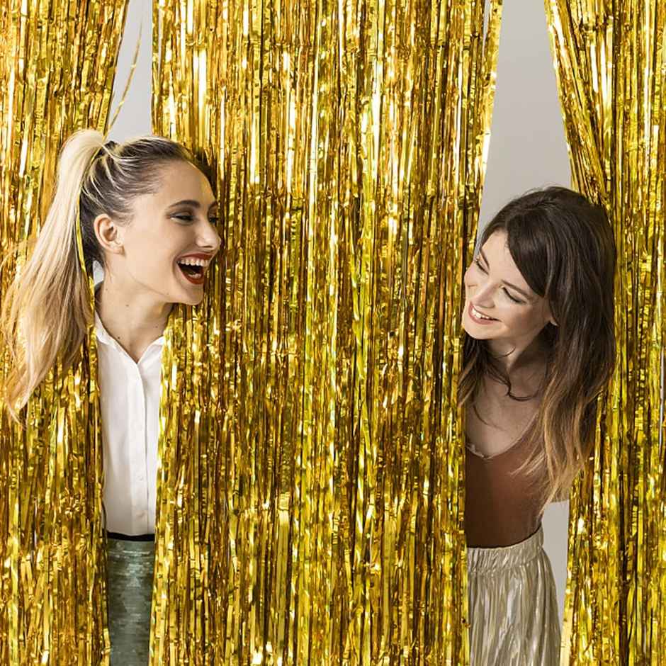 Party Propz Golden Foil Curtain - Pack Of 2