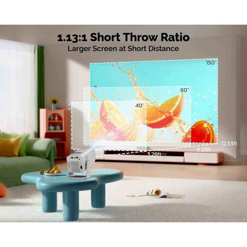 WZATCO Yuva Go Android 13.0 Smart Projector, 1080P & 4K Support, Rotatable Design, Auto & 4D Keystone with Netflix, Prime etc, WiFi 6 & BT, Screen Mirroring, ARC, 720P Native - White