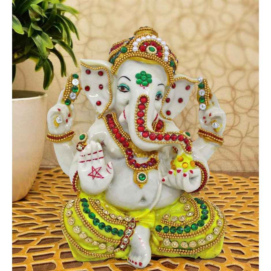 Tied Ribbons Ganesh Idol Statue Showpiece (15 Cm)