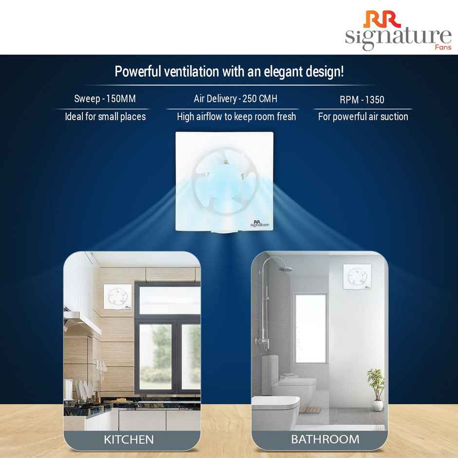 RR Signature Vento Deluxe 30 Watt Exhaust Fan,150mm,Strong Air Suction,Rust Proof,Anti-Dust Shutters - White
