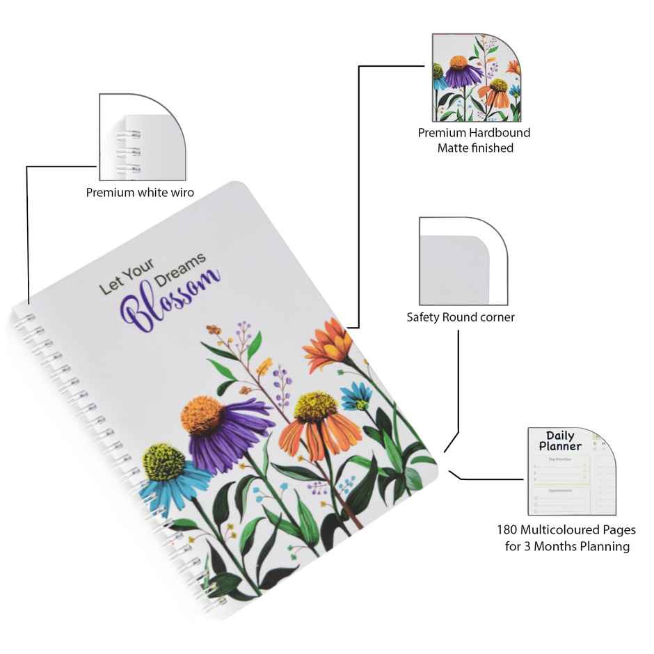 Papboo A5 Hardcover, Undated Daily Planner For 3 Months, With Cool Sticker Sheet (Blossom)