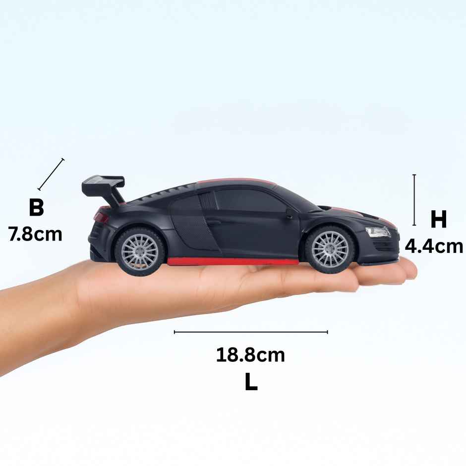 Race N Roll 1:24 Rechargeable Hi Speed Mini Remote Control Car - Aud Matt Black With Red Stripes