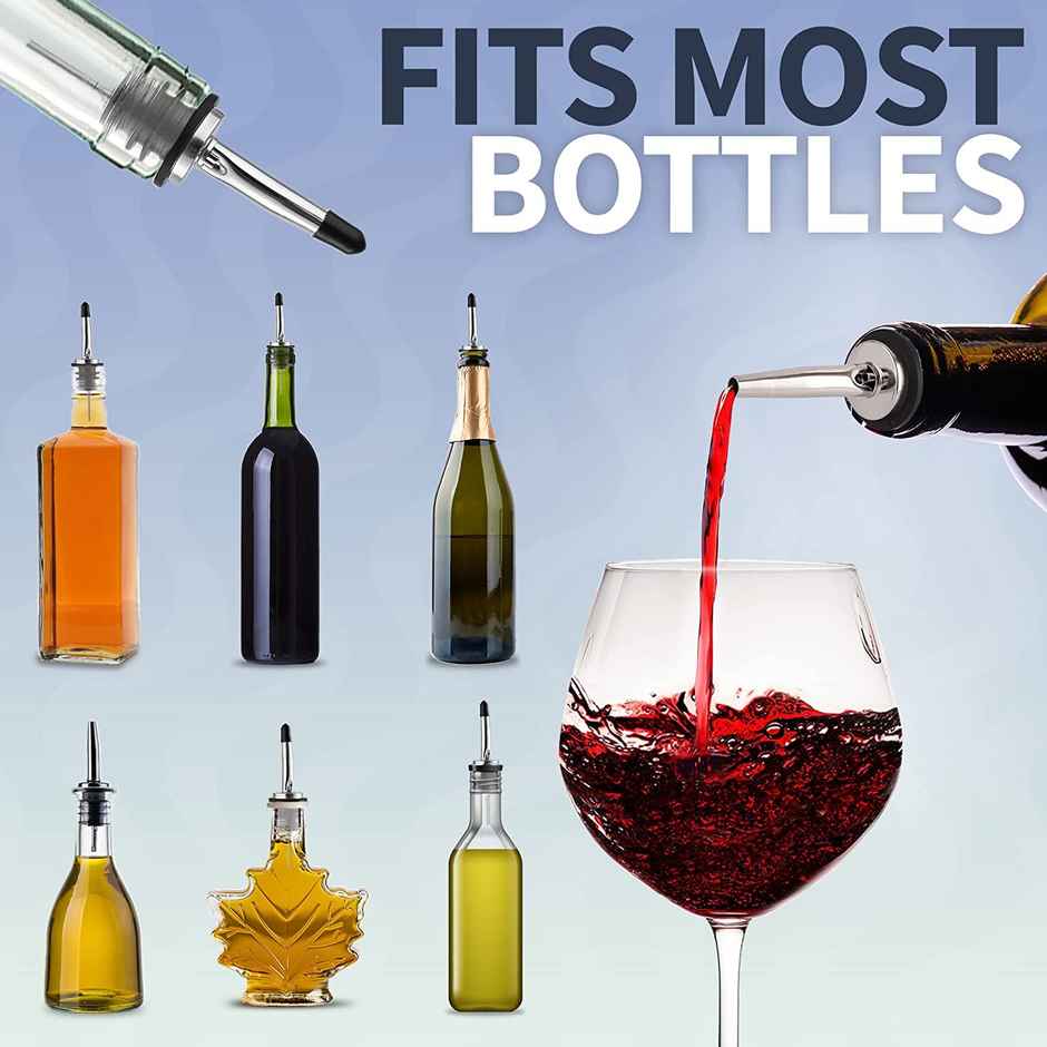 Bar Box Stainless Steel Wine Liquor Bottle Pour Dispenser Tapered Spout Rubber Stopper | Set Of 6