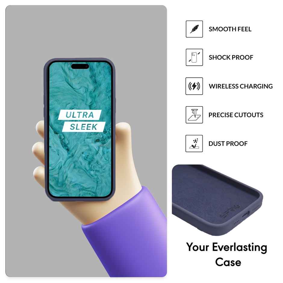 Sprig Designer Back Cover for Apple Iphone 15 Pro Liquid Silicone Shock Proof | Midnight Blue | MagSafe Compatible