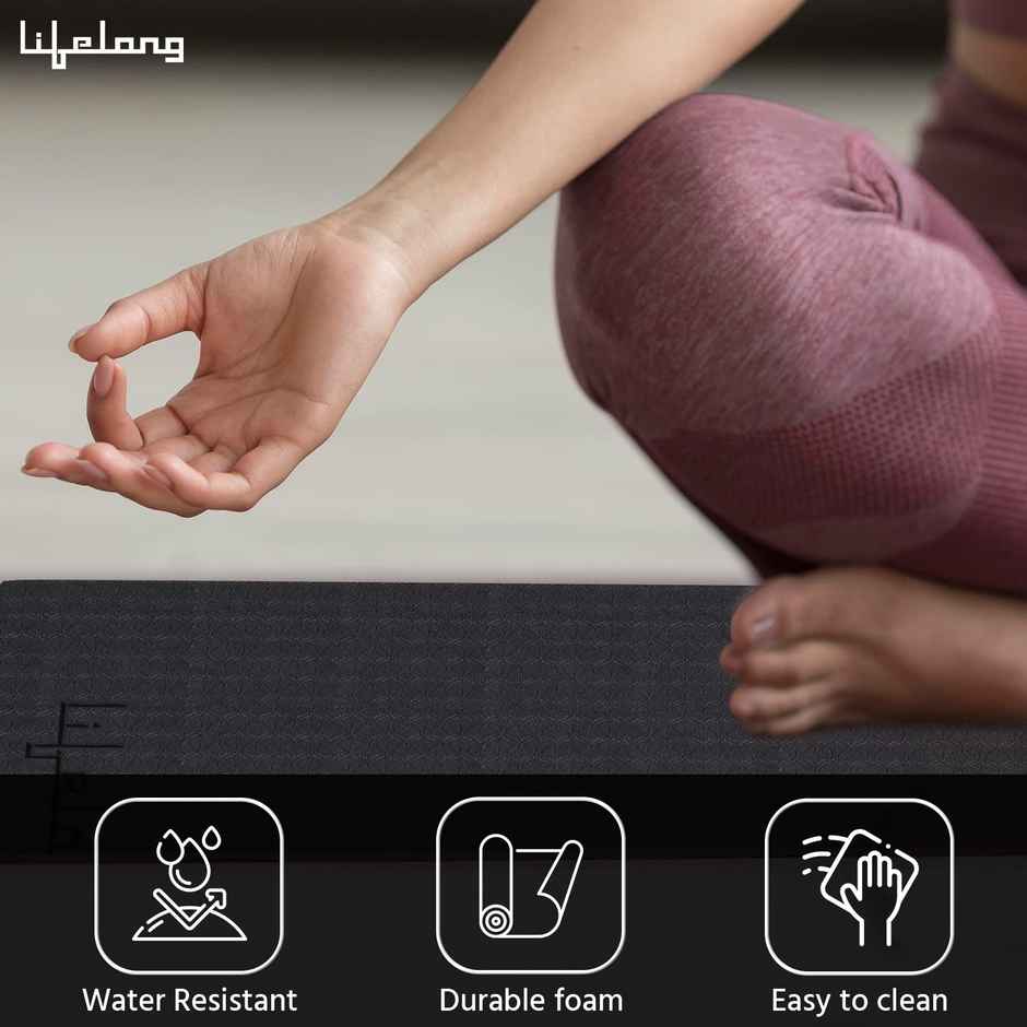 Lifelong 6mm Dual Color Anti-Slip Yoga Mat with Carry bag | Black and Orange