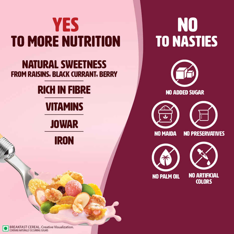 Saffola Muesli 0% Added Sugar Berry Crunch with Flavour Pops, 25% Protein & 19% Fibre of RDA