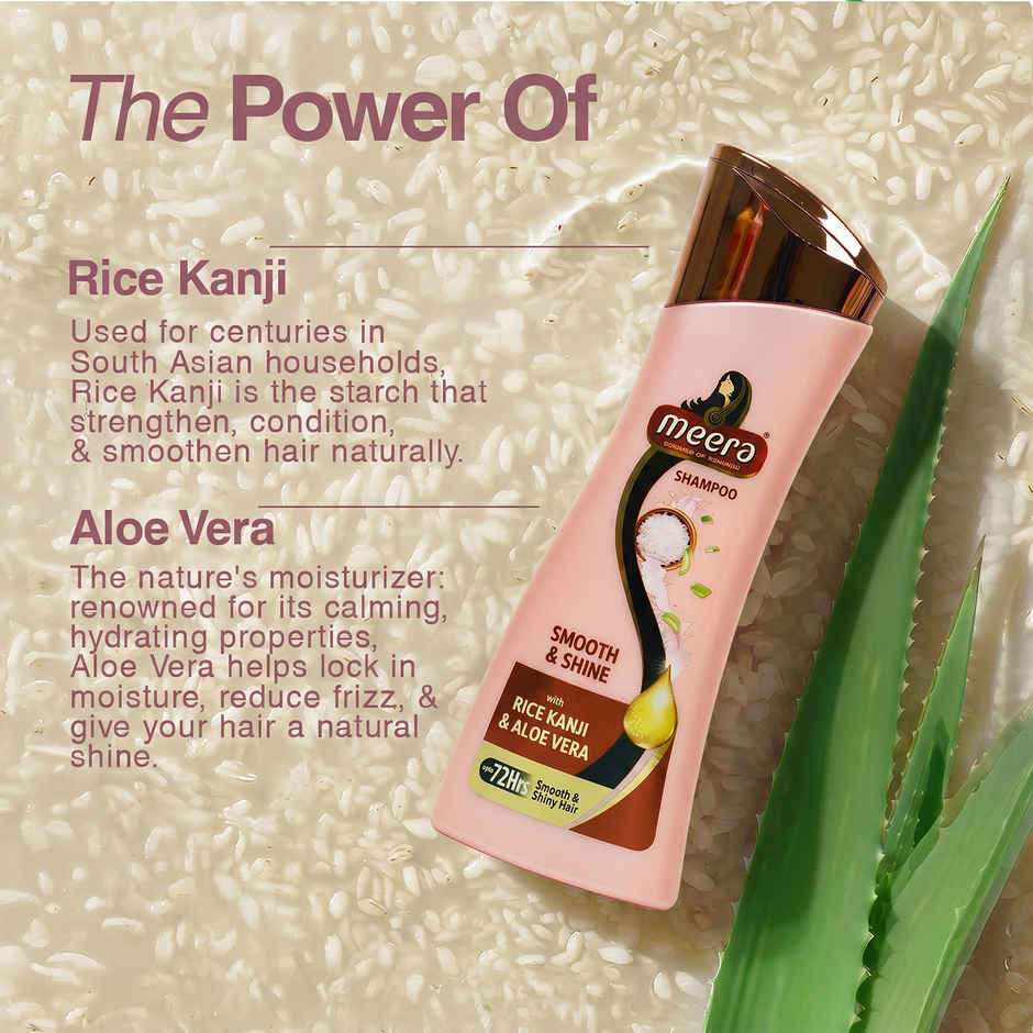 Meera Smooth & Shine Shampoo with Rice Kanji & Aloe Vera | Up to 72 Hours Smooth & Shiny Hair