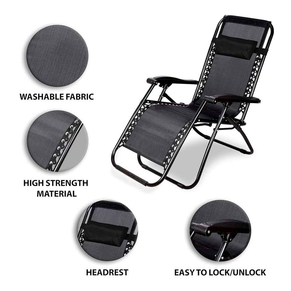 Arlavya Premium Foldable & portable recliner relaxing Arm Chair with adjustable pillow - Black