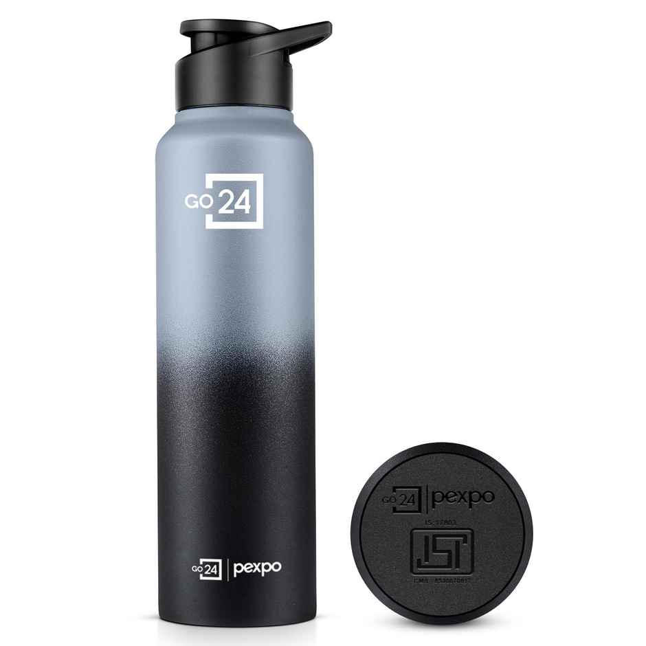 Pexpo Craft Pro Stainless Steel Sports | Fridge Water Bottle with Sipper Cap | Grey and Black Ombre