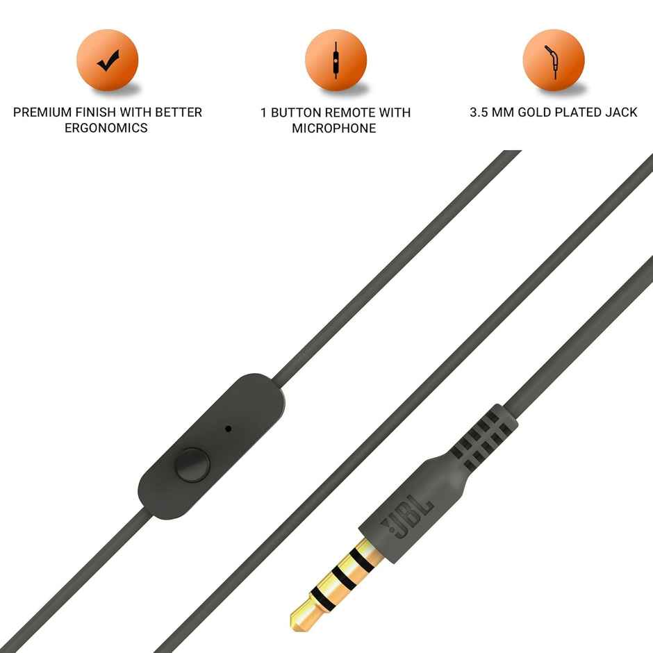 Jbl C200Si, Premium In Ear Wired Earphones With Mic, One Button Multi-Function(Gun Metal)