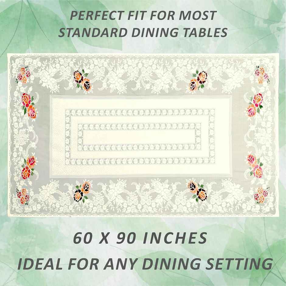 Kuber Industries Rectangular Dining Table Cover | 6 Seater | Cotton Table Cloth | Cream