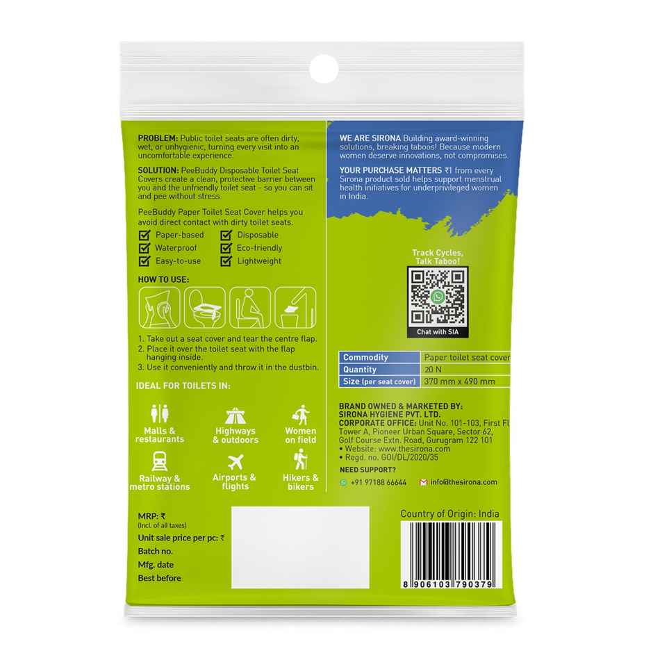 Sirona Peebuddy Disposable Toilet Seat Covers | Easy To Dispose | Nature Friendly