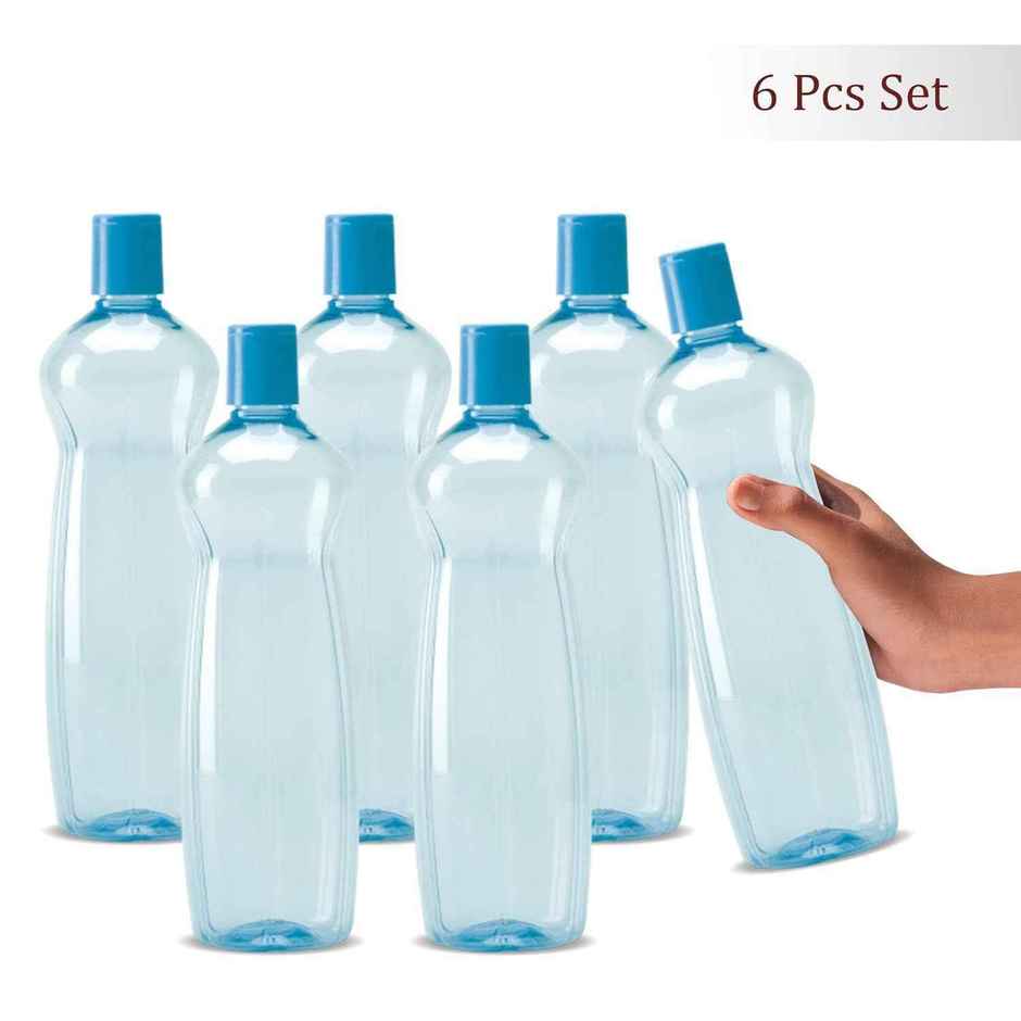 Milton Pacific Pack Of 6 Water Bottles | 1 L Each | Reusable Plastic Fridge Bottle Set | Blue