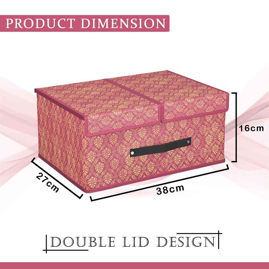 Kuber Industries Golden-Printed Small Foldable Wardrobe Organizer with Double Lid | Maroon