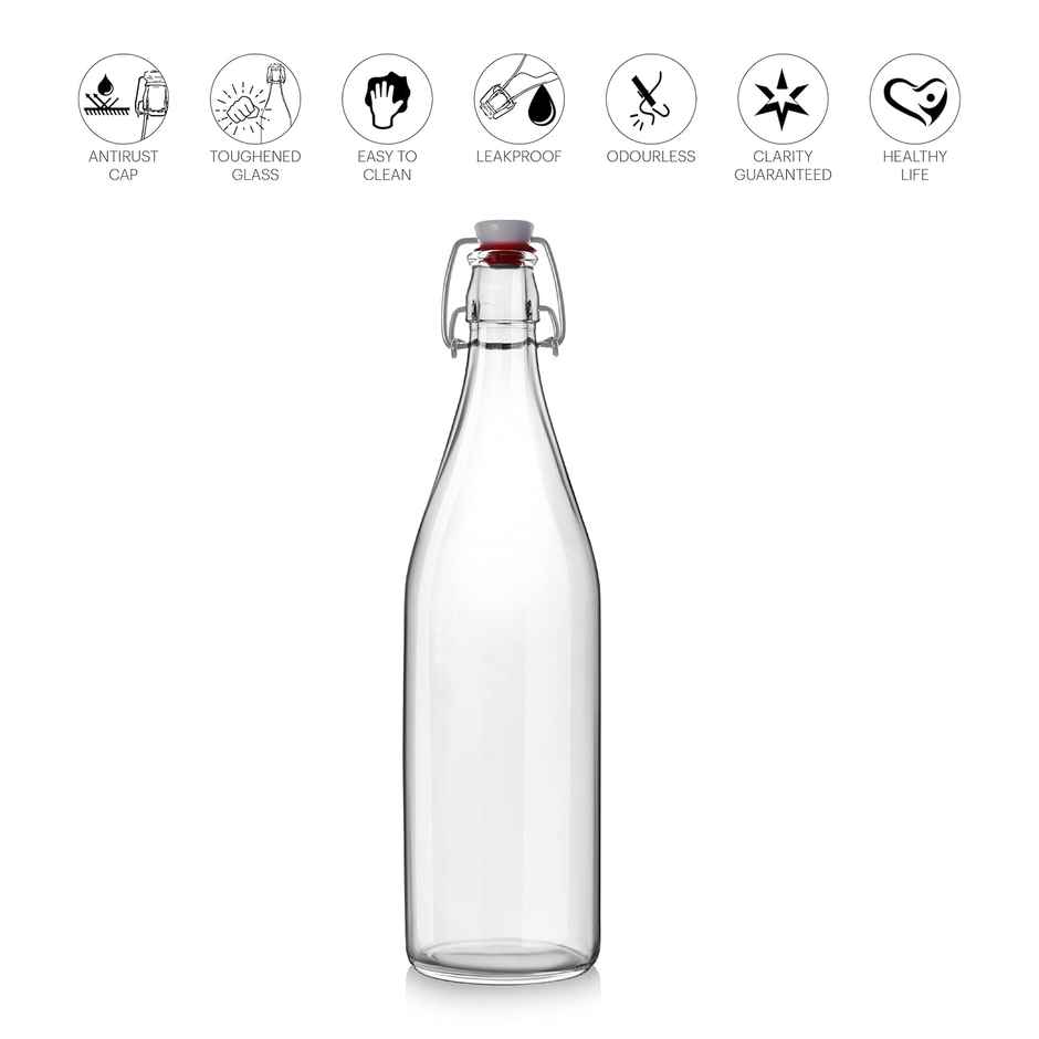 Cello Glass Aquaria Water Bottle Freezer Safe | Clear - 1 L