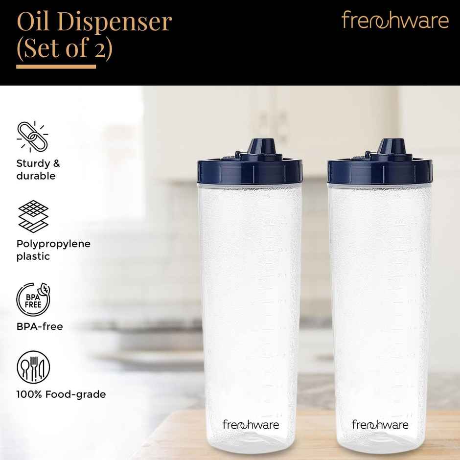 Frenchware Oil Dispenser, BPA-Free Plastic, 100% Food-Grade | 2 Pack, 1 L Each - Textured Blue