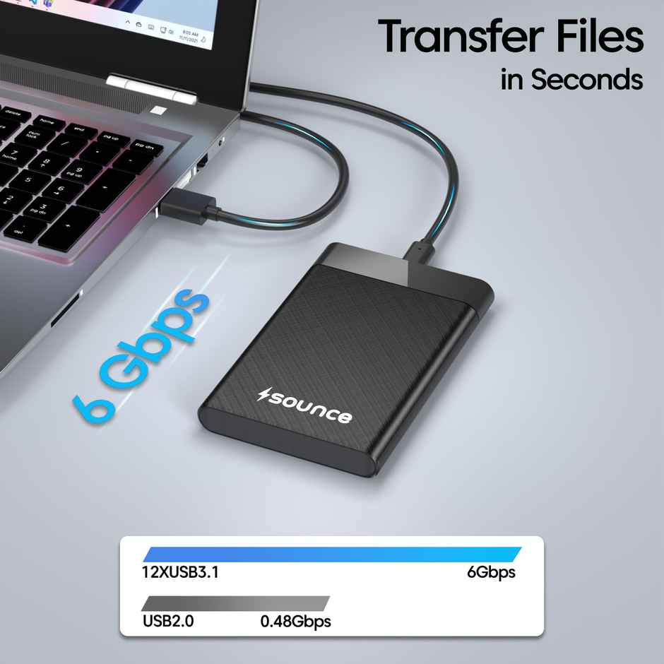 Sounce Hard Drive Enclosure 2.5 inch Type-C | 6Gbps USB 3.1 to SATA for Xbox | PC TV | Black