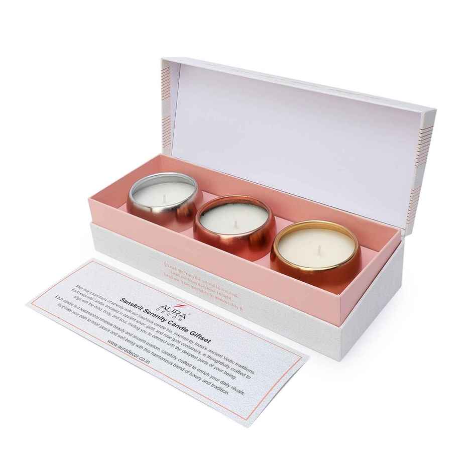 Sanskrit Serenity Metallic Candle Set | Pack of 3 | Auradecor