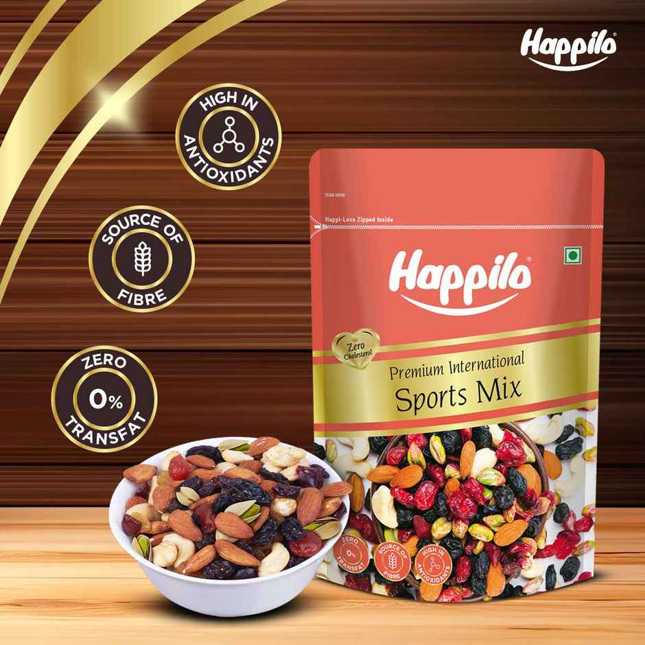 Happilo International Sports Mix|Almonds, Cashews, Raisins, Cranberries, Blueberries|Healthy Snack