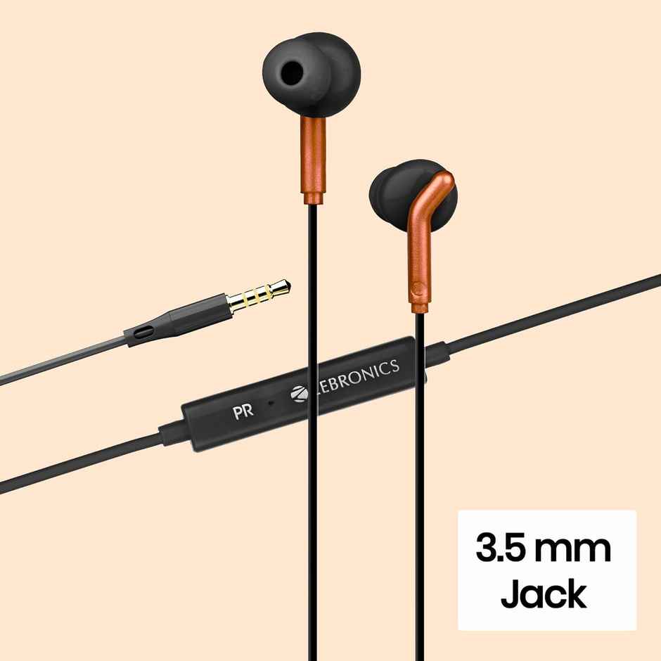 Zebronics Bro Wired Earphones with Mic, 3.5mm Audio Jack, 10mm Drivers, Phone/Tablet(Orange)