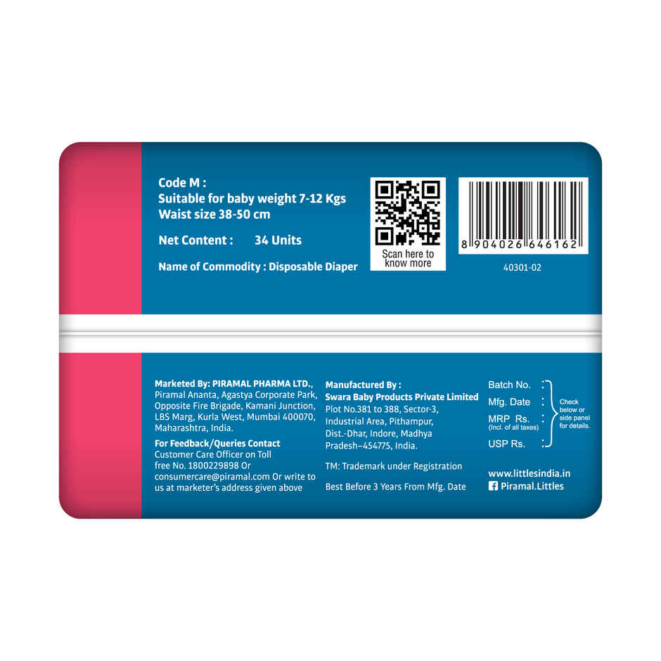 Littles Baby Diapers Medium Pant Style Diaper | M | 34 pcs