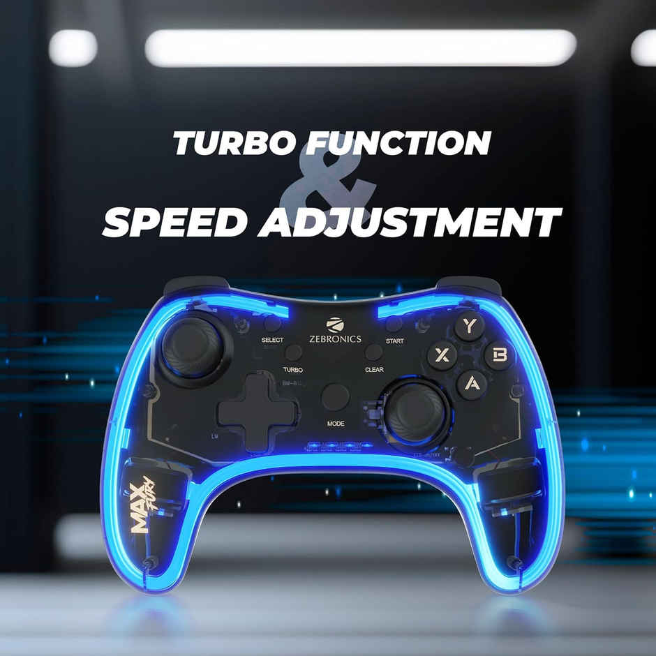 Zebronics MAX FURY Transparent RGB LED Illuminated Wired Gamepad for Windows PC, Android, with Dual analog sticks, Quad front triggers, Dual motors force, Haptic Feedback