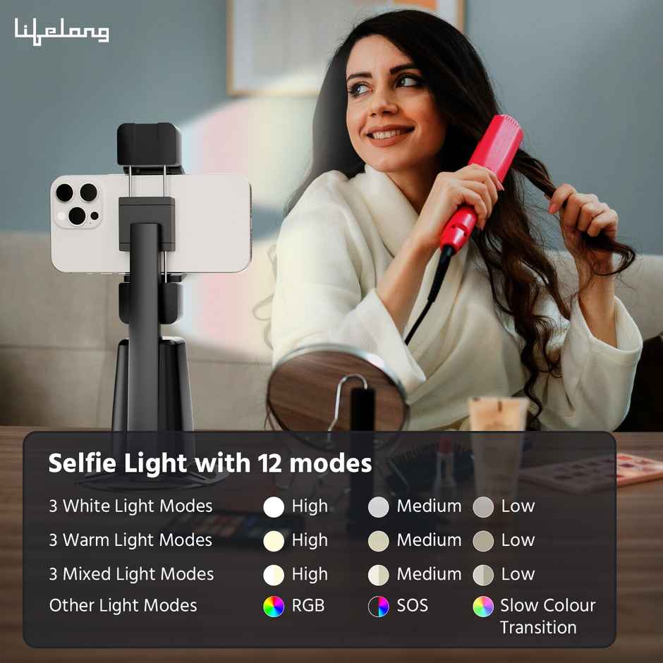 Lifelong Auto Face Tracking Tripod | 360 Rotation Mobile Stand for Video Recording | Rechargeable