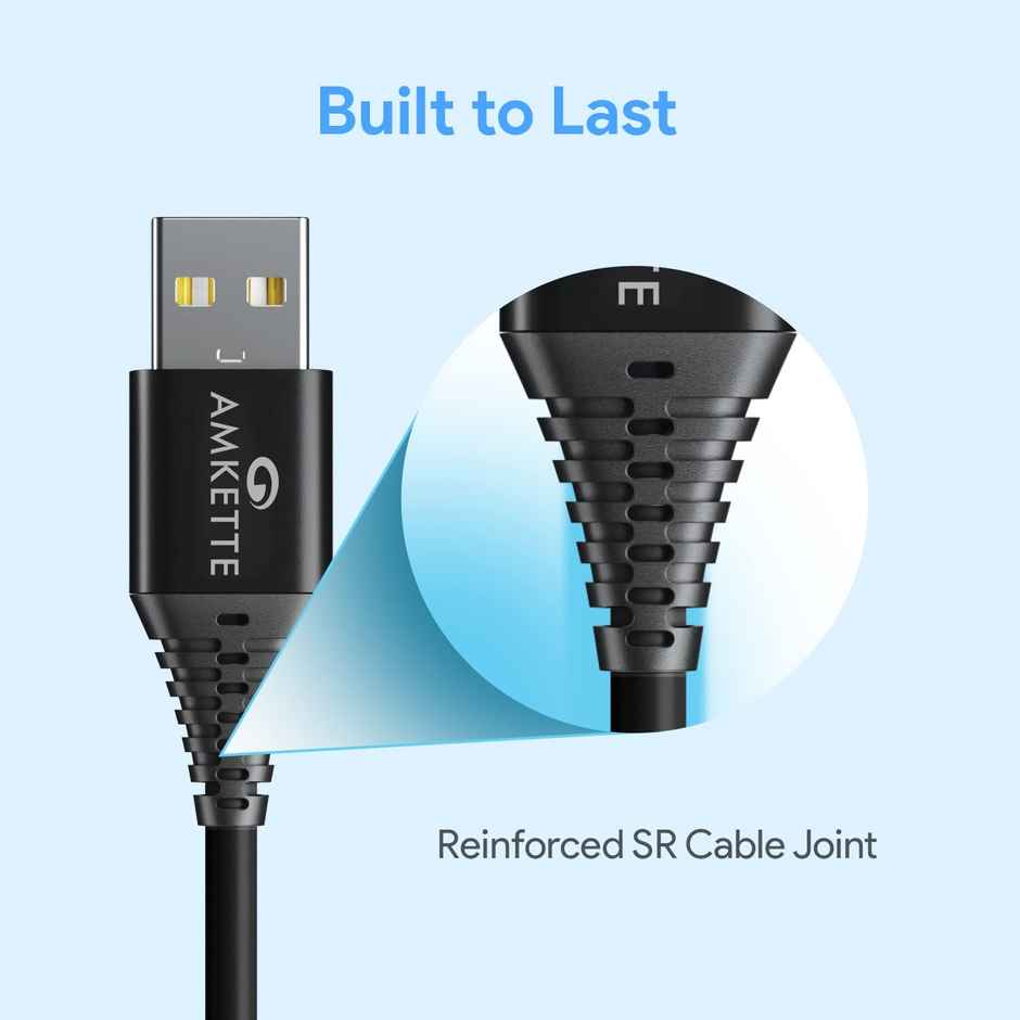 AMKETTE Powerpro USB to Type C Charge And Sync 3 Amp Usb Cable, 1M - Black