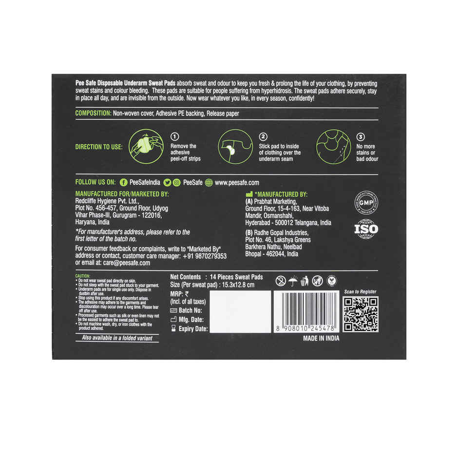 Pee Safe Disposable Underarm Sweat Pads | Absorb Sweats & Bad odours - Straight