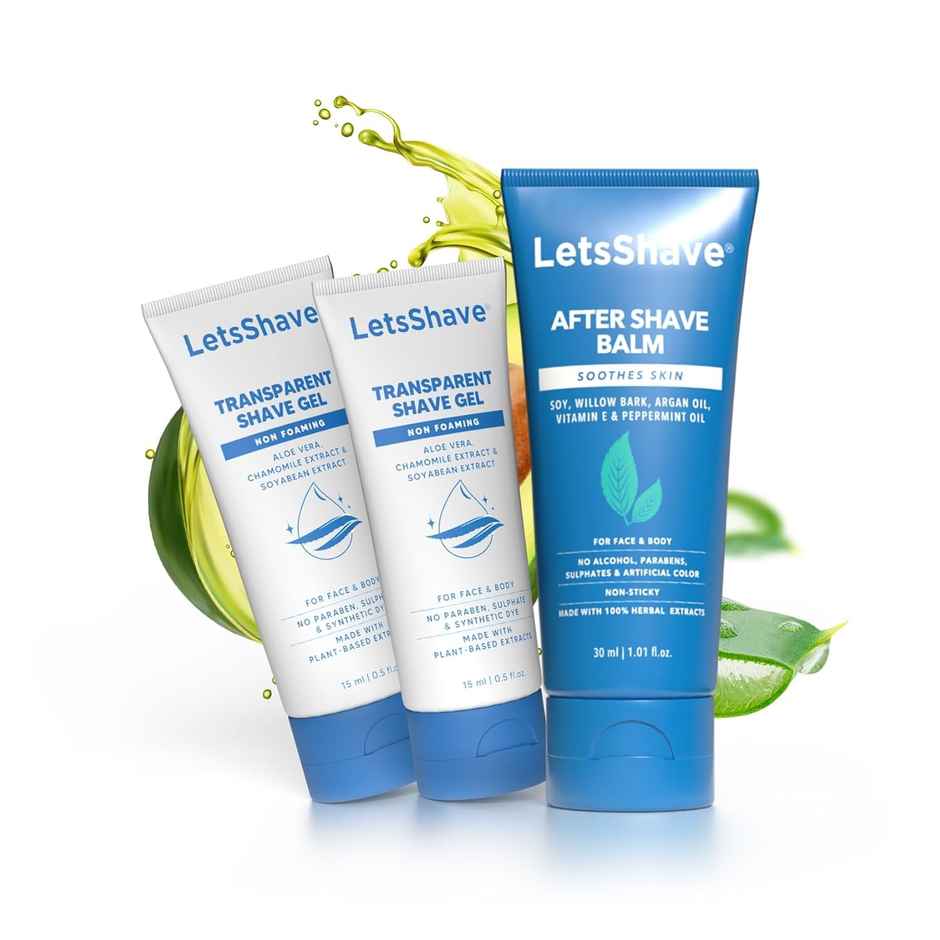 Letsshave Travel Shave Combo for Men | After Shave Balm 30 ml + Transparent Shaving Gel 2x15 ml