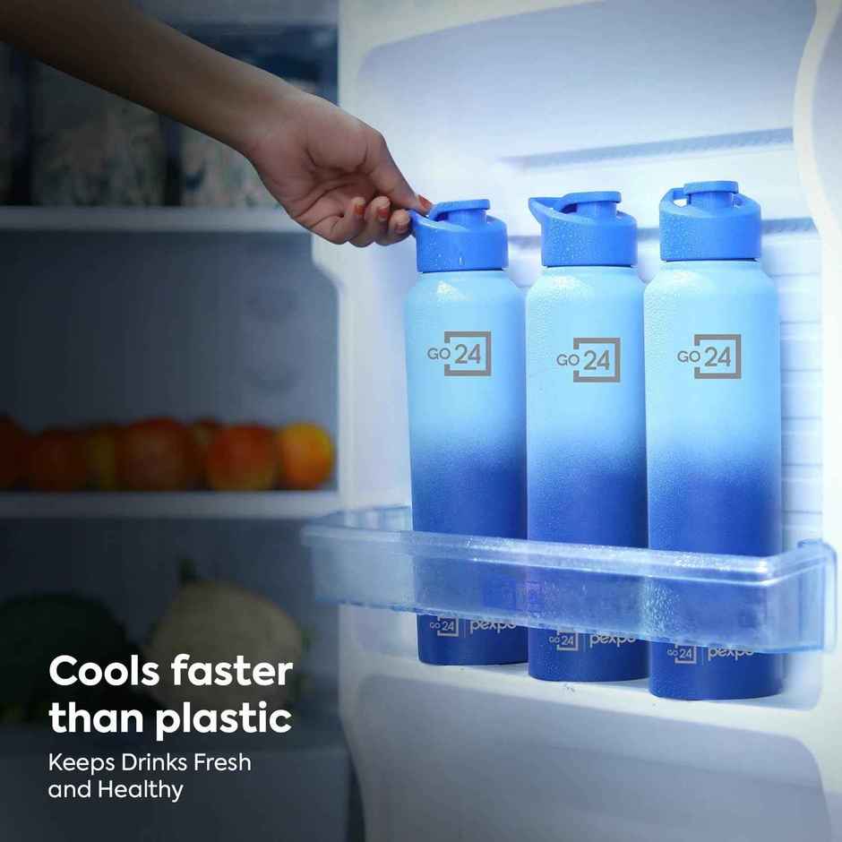 Go24 | Pexpo Craft Pro Stainless Steel Sports | Fridge Water Bottle with Sipper Cap | Blue & Dark Blue