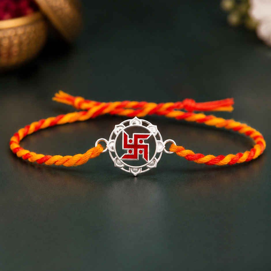 Rakhi for Brother | Swastik | 925 Sterling Silver | Thread | Pack of 1 | Voylla Precious