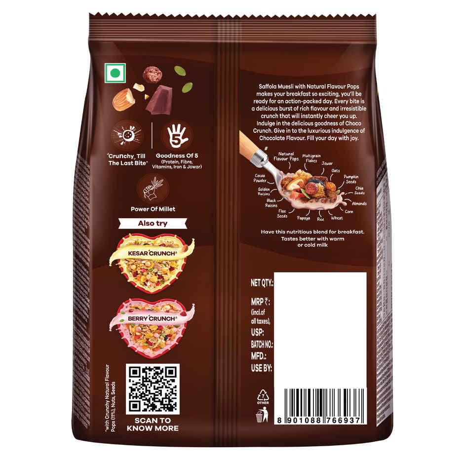 Saffola Muesli Choco Crunch With Flavour Pops 15 In 1 Fruit And Nuts