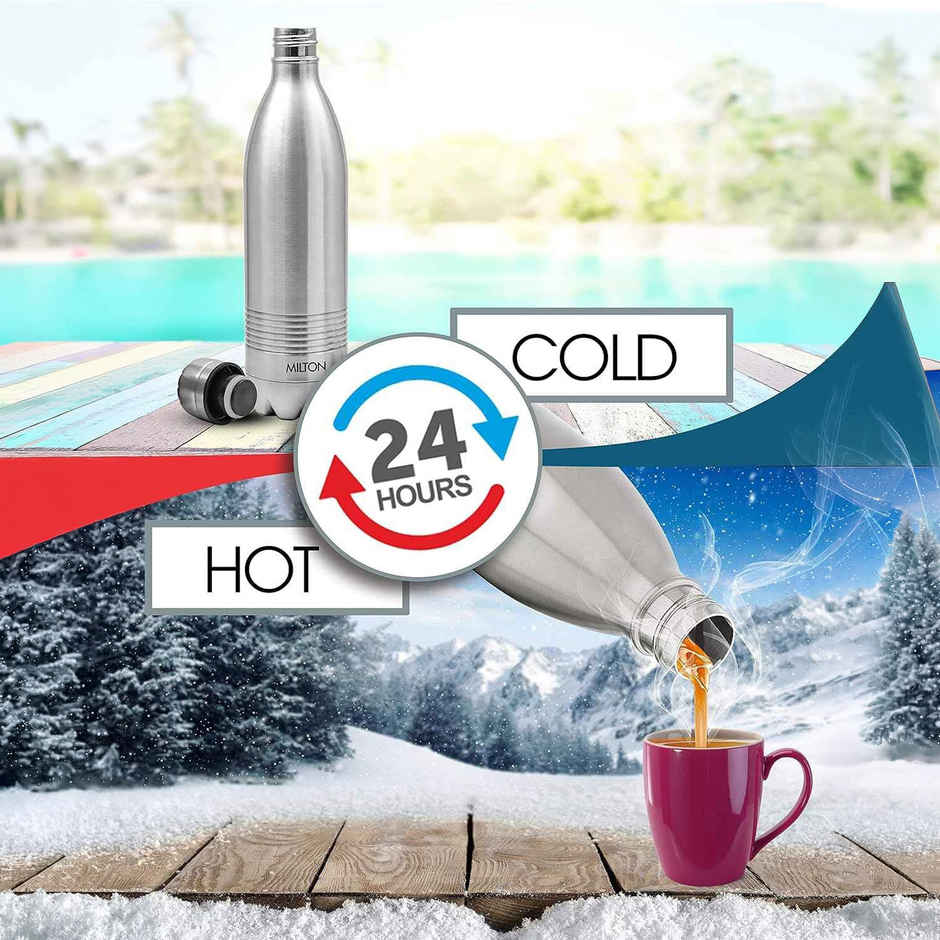 Milton Thermosteel Duo Dlx 24 Hours Hot and Cold Water Bottle | Silver | 1 L