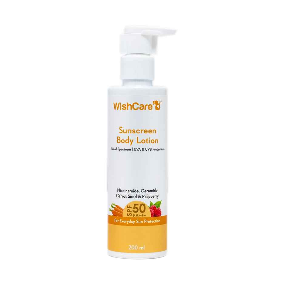 Wishcare Spf50 Niacinamide Sunscreen Body Lotion With No White Cast (200g) & Wishcare 10% Aha + 1% Bha Body Lotion With Niacinamide - Smooths Rough  Bumpy Skin (200g) Combo