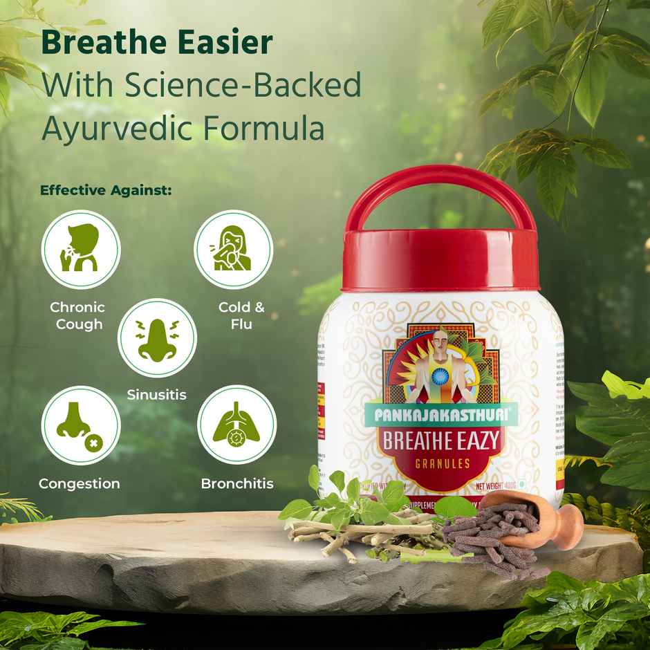 Pankajakasthuri Herbals Breathe Eazy Granules Ayurvedic | Unique Blend Of 17 Ayurvedic Herbs