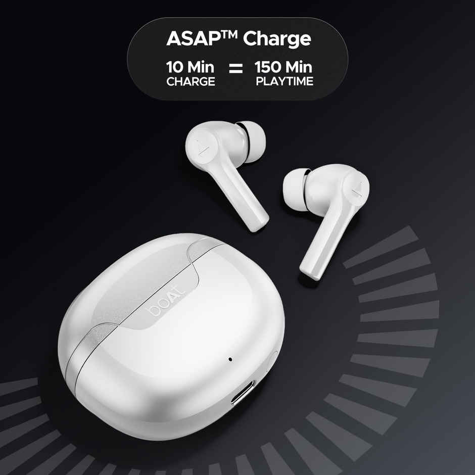 boAt Airdopes 300 TWS in Ear Earbuds with mic Cinematic Spatial Audio, 50HRS Battery, 4Mic AI ENx, Fast Charge, App Support, Low Latency, IPX4, v5.3 Bluetooth - Chrome White